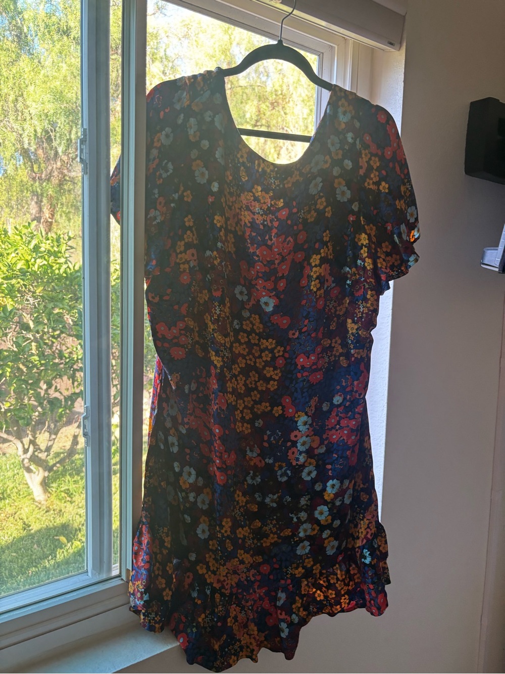Anthropologie Short Sleeve Dress - Navy with Red & Yellow Blooms